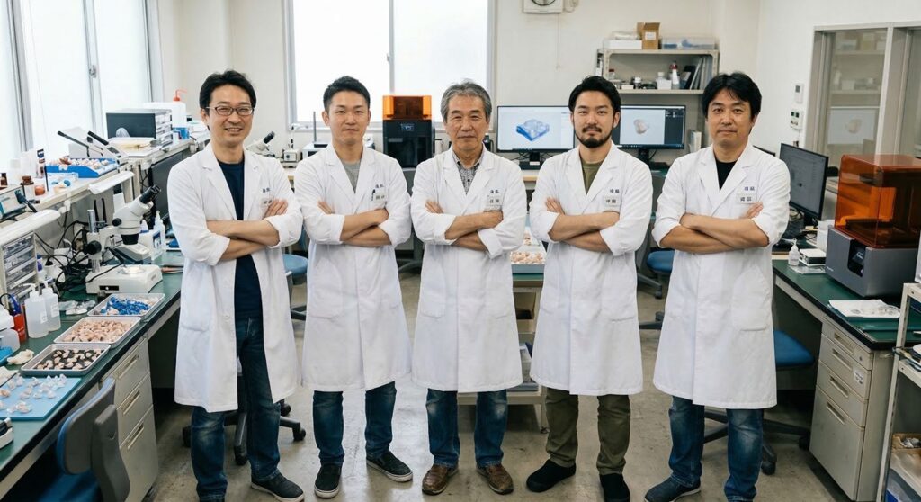 オーダーメイド補聴器のシェル製造工程イメージ（AI生成）