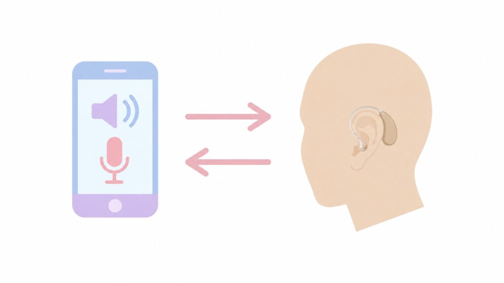 第二世代MFi補聴器の双方向ストリーミング図解