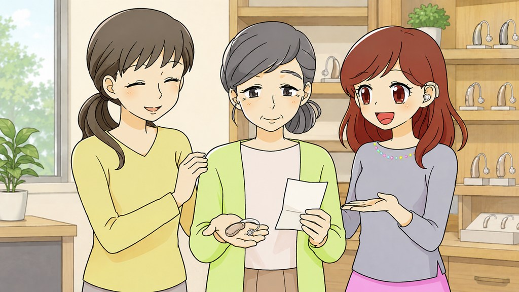 認定補聴器専門店で補聴器を受け取る様子